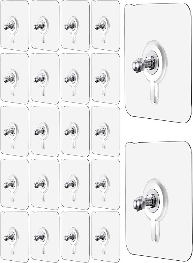 Revwd Adhesive Wall Screws Hanging Nails Non-Trace No Drilling Transparent Nail Free Wall Hook Heavy Duty Waterproof Seamless Screw Hook Kitchen Bathroom Storage Room Tile Wall (8mm 20 -Pack) - Image 1